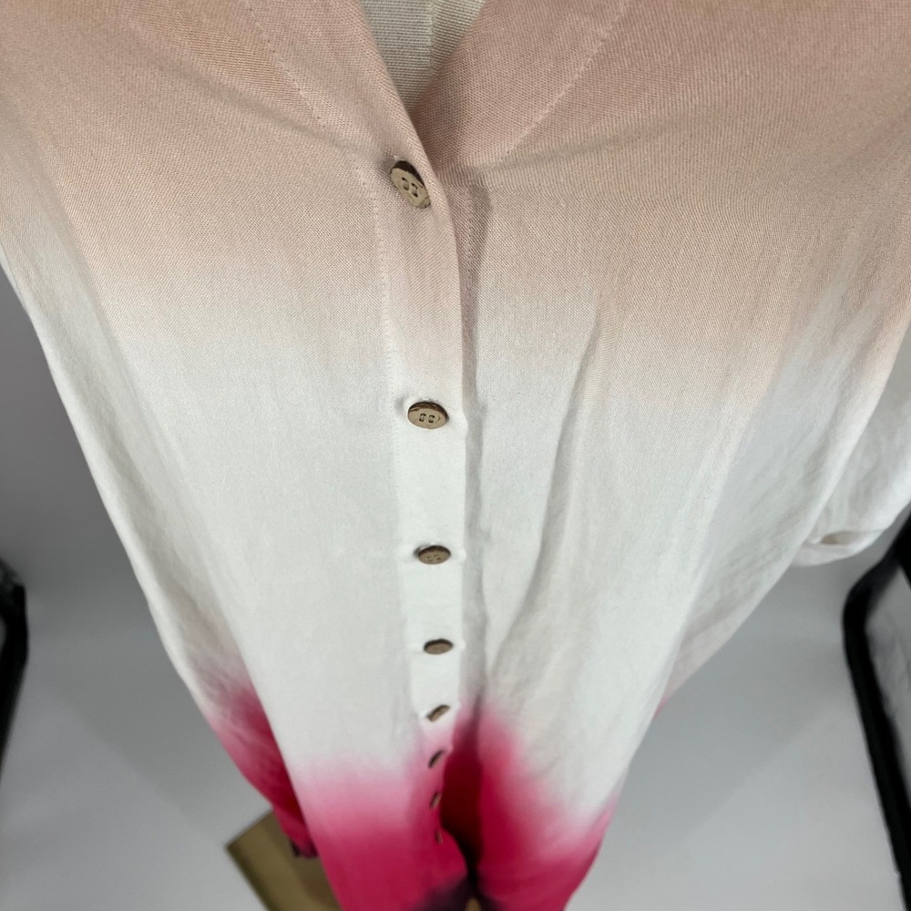 Ombre Shirt Dress Tan Pink Button Front Maxi Gradient Minimalist Chic Art Deco S - Picture 5 of 9